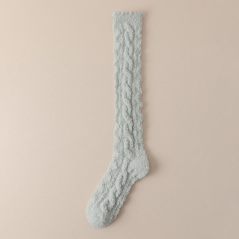 Coral Fleece Thermal Knee High Socks(5 Pairs) - Light Green - Fits 220lbs - image 9