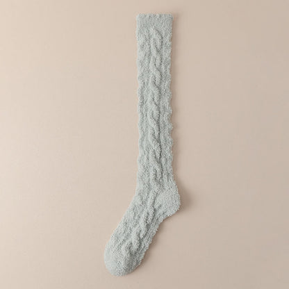 Coral Fleece Thermal Knee High Socks(5 Pairs) - Light Green - Fits 220lbs - image 9