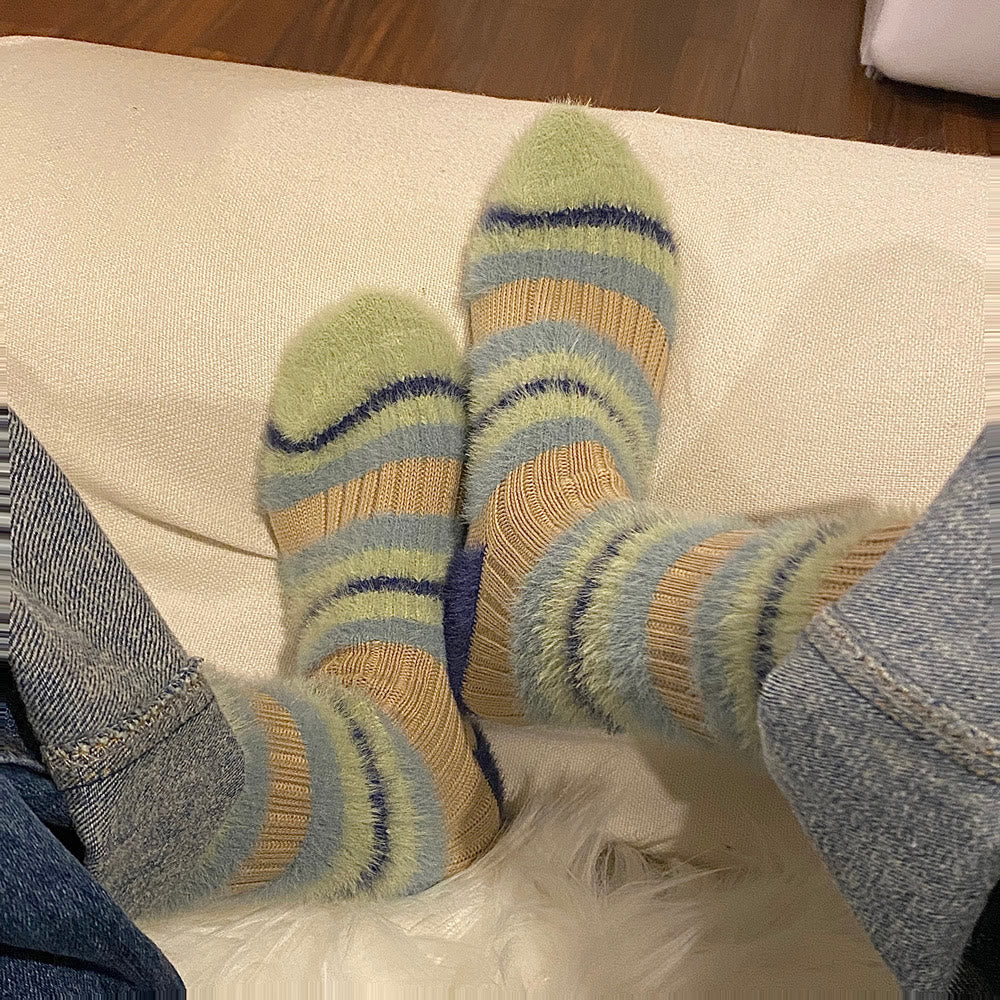 Color Block Furry Crew Socks(6 Pairs) - Khaki - EU36-40(US3-7) - image 7