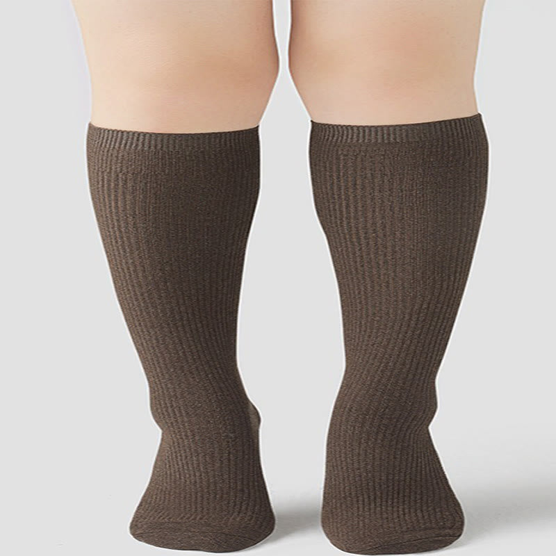 Solid Color Warm Knee High Socks(2 Pairs) - Coffee - Fits 88lbs-220lbs - image 1