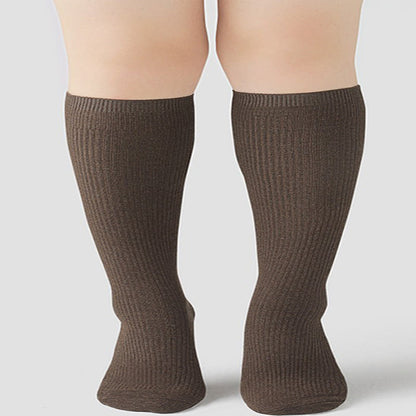 Solid Color Warm Knee High Socks(2 Pairs) - Coffee - Fits 88lbs-220lbs - image 1