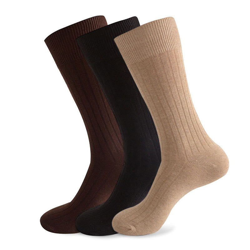 Solid Stripes Crew Socks(3 Pairs) - Black&Khaki&Coffee - EU46-50(US12-15) - image 3