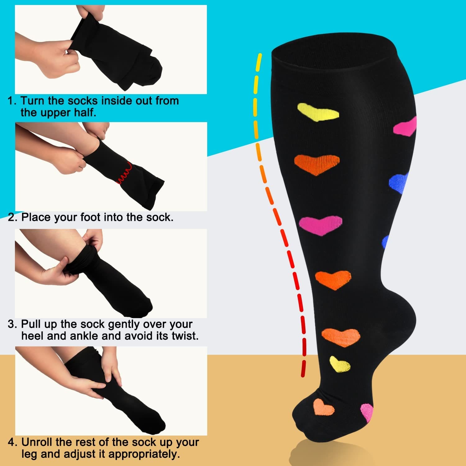 Skin Heart Dot Plus Size Compression Socks 2XL-7XL(3 Pairs) - image 6