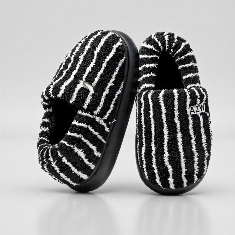 Plus Size Striped Plush Closed Back  Fluffy Shoes - image 3