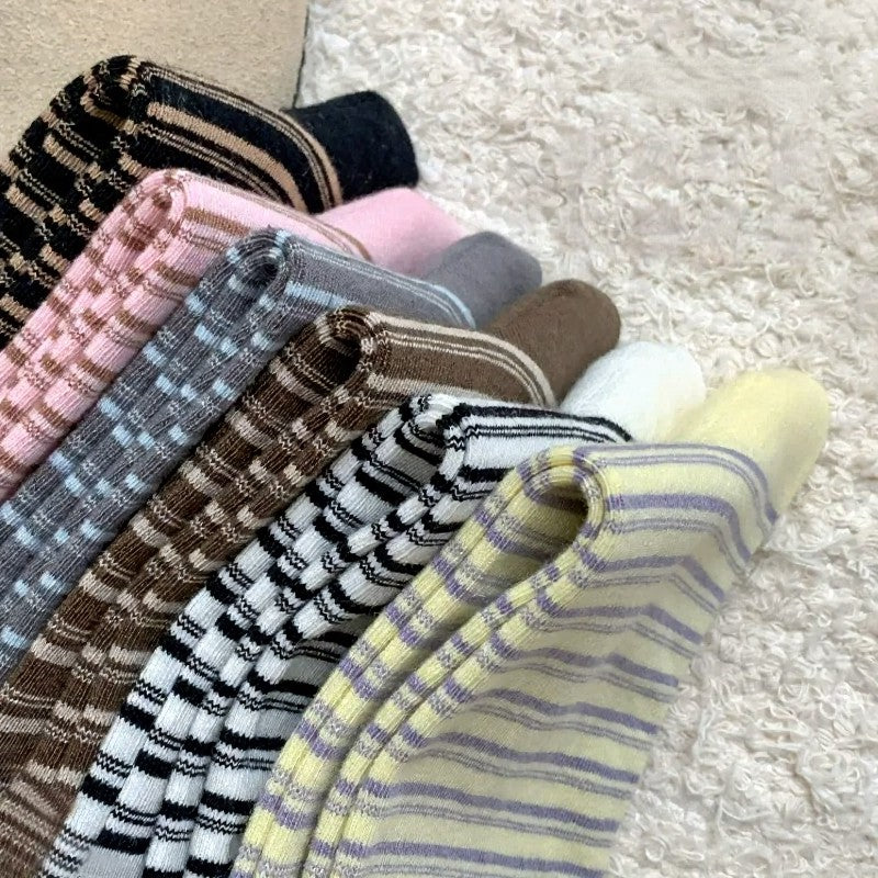 Retro Striped Knit Quarter Socks (6 Pairs) - image 12