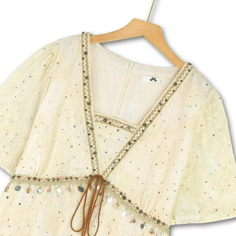 Broderie Anglaise Tassel Resort Midi Dress - image 1