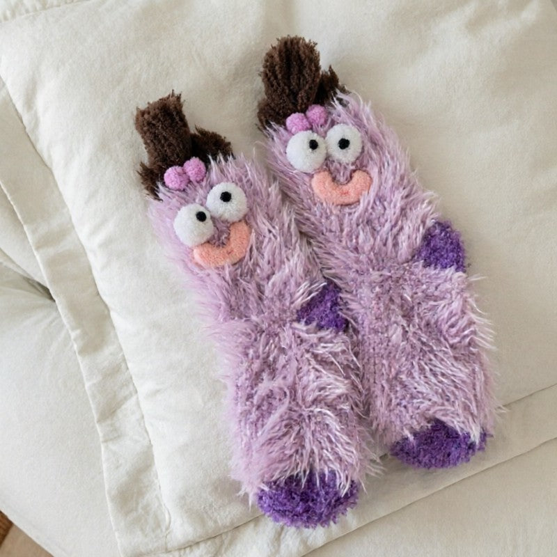 Fuzzy Monster Plush Cozy Slipper Socks - Purple - EU35-39(US2-6) - image 4