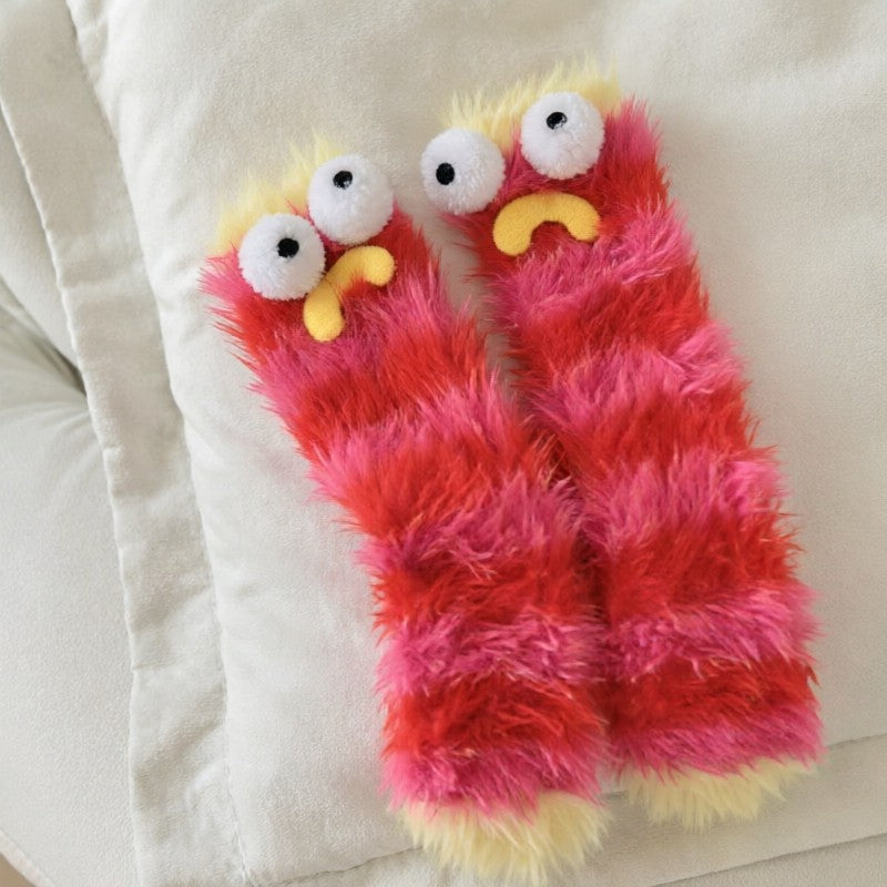 Fuzzy Monster Plush Cozy Slipper Socks - Red - EU35-39(US2-6) - image 3