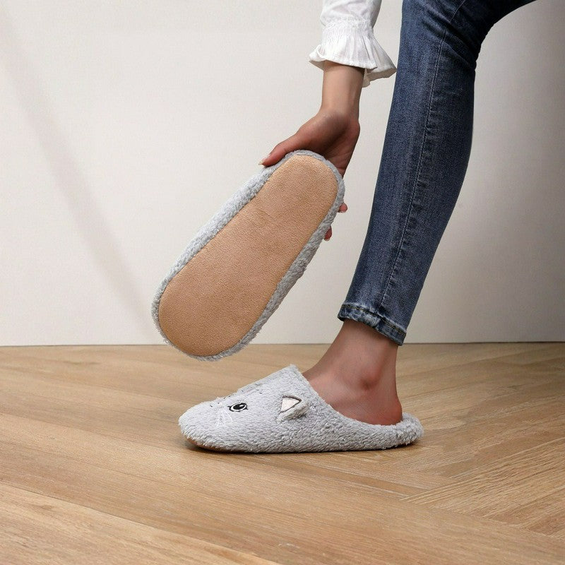 Warm Cozy Cat Face Plush Indoor House Slippers - image 3