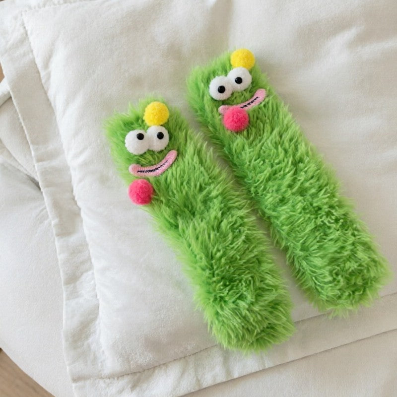 Fuzzy Monster Plush Cozy Slipper Socks - Green - EU35-39(US2-6) - image 1