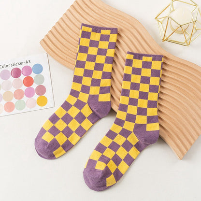 Checkerboard Street Crew Socks(6 Pairs) - Yellow - EU35-40 (US2-7) - image 7