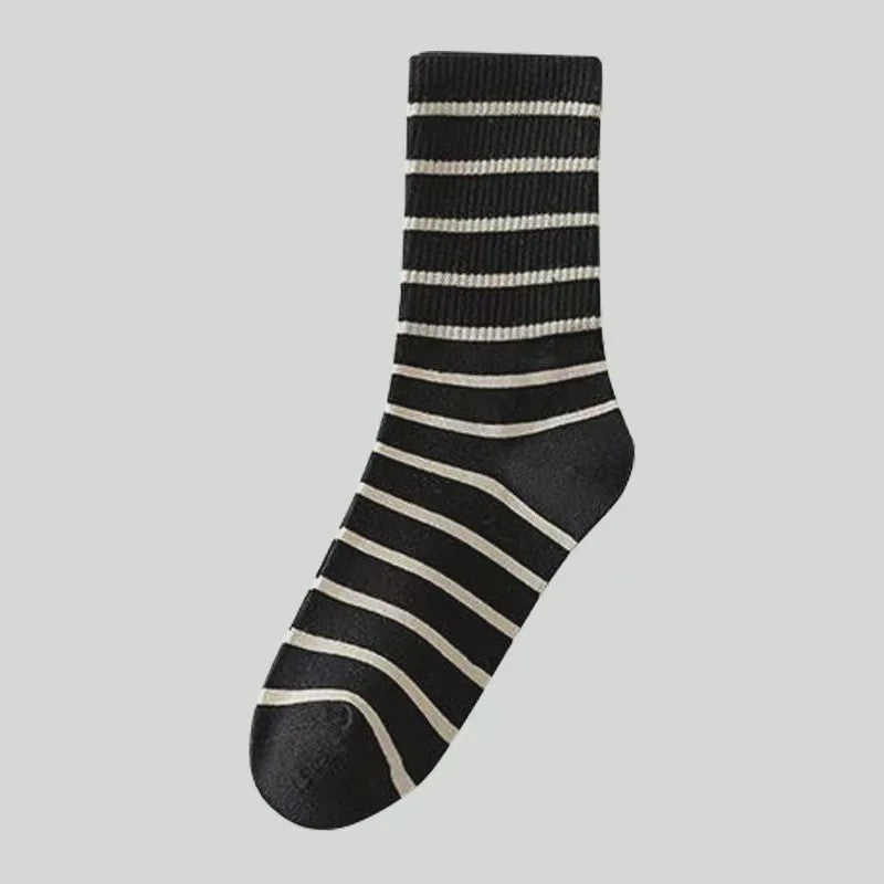 Retro Striped Cotton Quarter Socks (5 Pairs) - Black - EU36-41(US3-7.5) - image 8