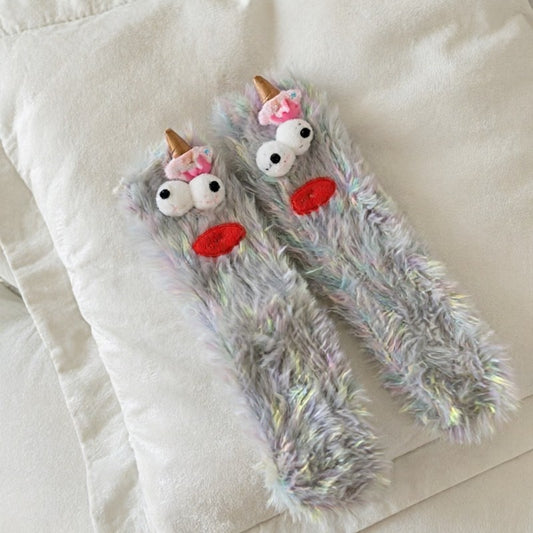 Fuzzy Monster Plush Cozy Slipper Socks - Grey - EU35-39(US2-6) - image 0