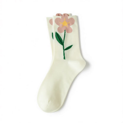 Springtime Floral Embroidered Cotton Crew Socks(5 Pairs) - White - EU35-40 (US2-7) - image 4