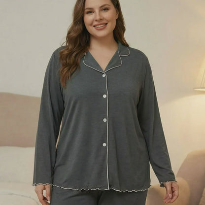 Classic Solid Color Pajama Set - Dark Grey - 4XL - image 5