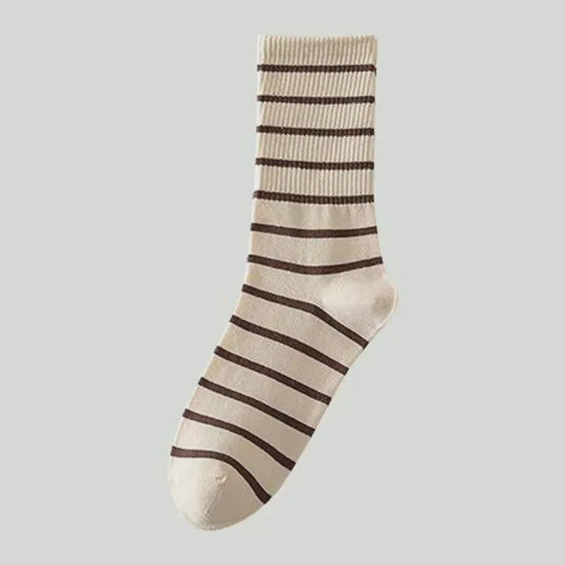 Retro Striped Cotton Quarter Socks (5 Pairs) - Beige - EU36-41(US3-7.5) - image 7