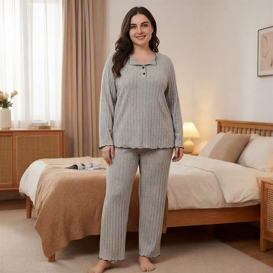 Soft Ribbed Lounge Pajama Set - Grey - 4XL - image 0