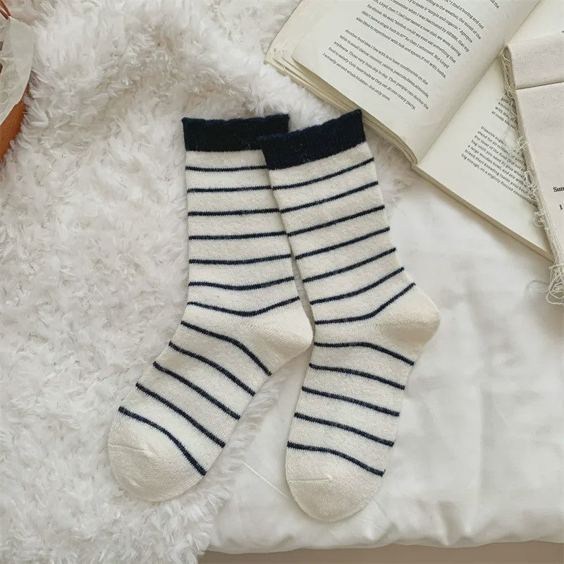 Cozy Striped Knit Quarter Socks (5 Pairs) - White - EU36-42(US3-8.5) - image 8