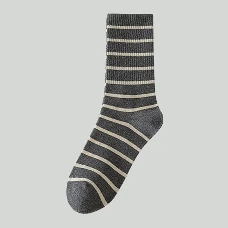 Retro Striped Cotton Quarter Socks (5 Pairs) - Grey - EU36-41(US3-7.5) - image 6