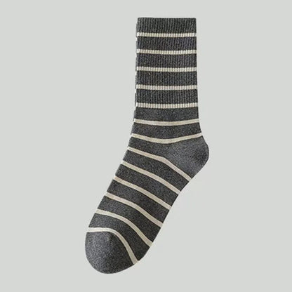 Retro Striped Cotton Quarter Socks (5 Pairs) - Grey - EU36-41(US3-7.5) - image 6