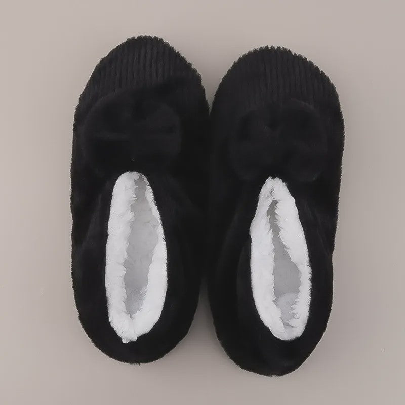 Lavender Bow Plush Slipper Socks - Black - S - image 8