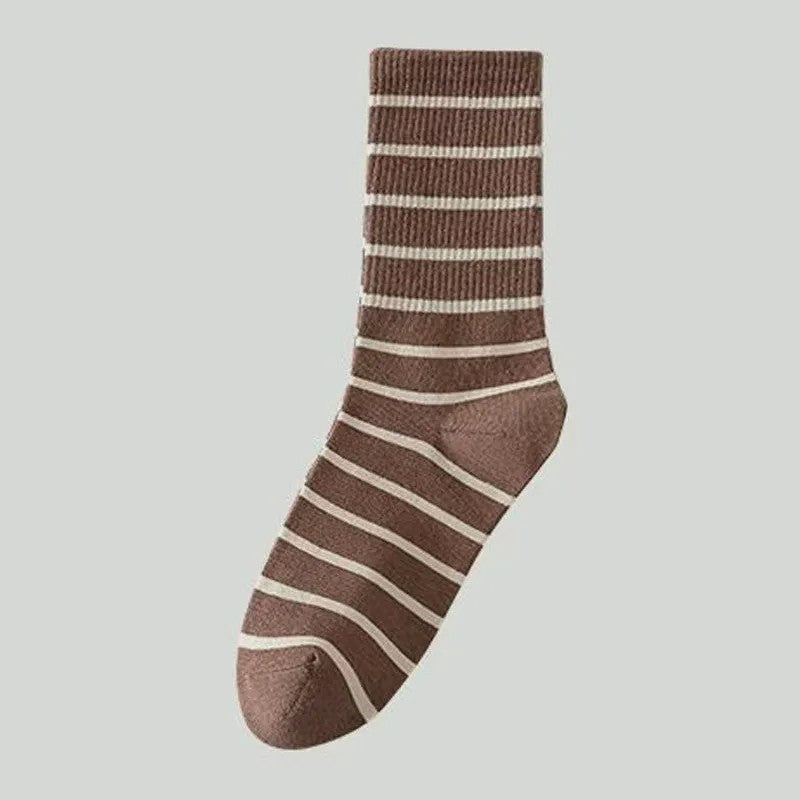 Retro Striped Cotton Quarter Socks (5 Pairs) - Coffee - EU36-41(US3-7.5) - image 5