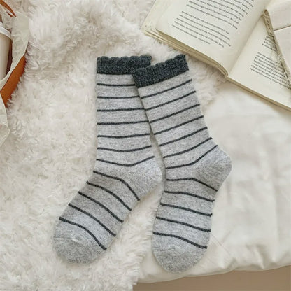 Cozy Striped Knit Quarter Socks (5 Pairs) - Light Gray - EU36-42(US3-8.5) - image 7