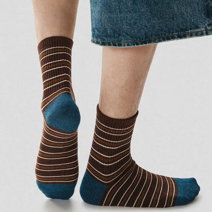 Vintage Striped Quarter Socks (2 Pairs) - Brown - EU39-43(US6-9) - image 1
