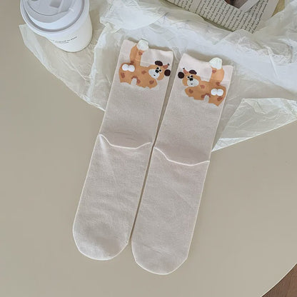 Cute Puppy Knit Quarter  Socks(5 Pairs) - Beige - EU35-40(US2-7) - image 4