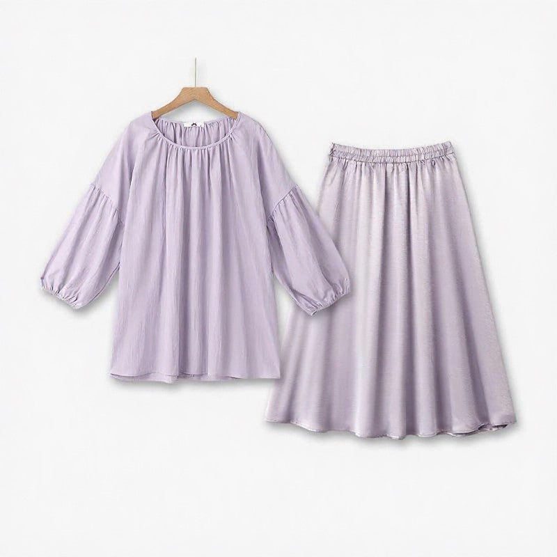Plus Size Gathered Neck Two-Piece Skirt Set - Purple - 6XL - image 1