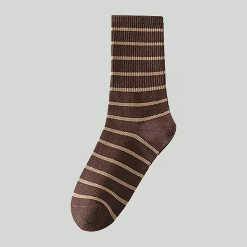 Retro Striped Cotton Quarter Socks (5 Pairs) - Brown - EU36-41(US3-7.5) - image 4
