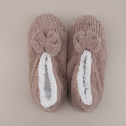 Lavender Bow Plush Slipper Socks - Coffee - S - image 7