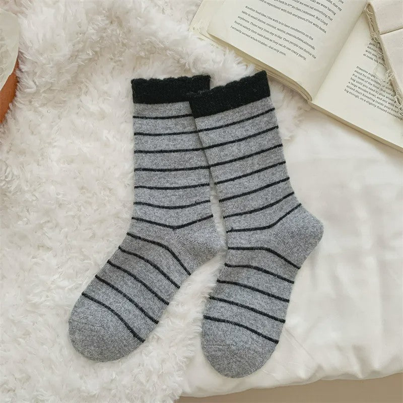 Cozy Striped Knit Quarter Socks (5 Pairs) - Dark Grey - EU36-42(US3-8.5) - image 6