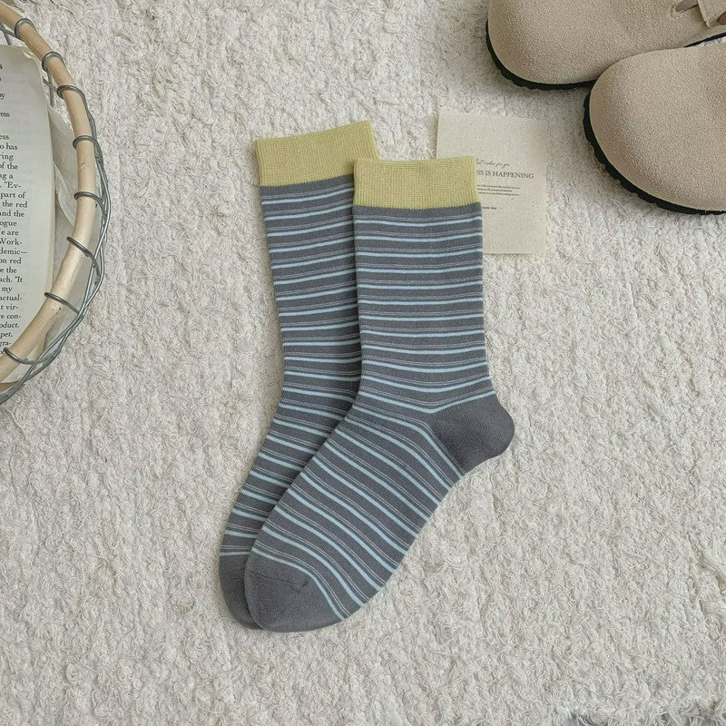 Retro Striped Knit Quarter Socks (6 Pairs) - Grey - EU36-39(US3-6) - image 8