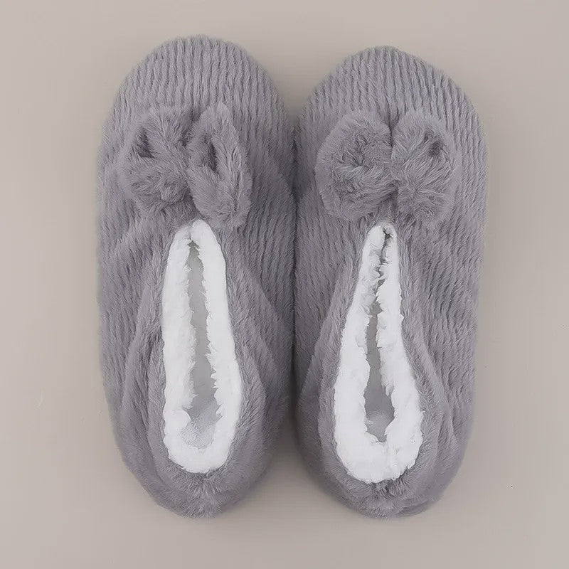 Lavender Bow Plush Slipper Socks - Grey - S - image 4