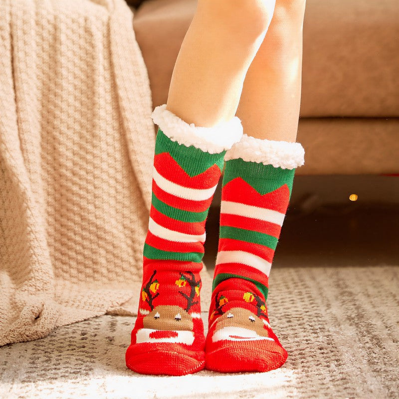 Santa Stripe Plush Lined Cozy Home Slipper Socks - Red - EU35-42(US2-8) - image 1