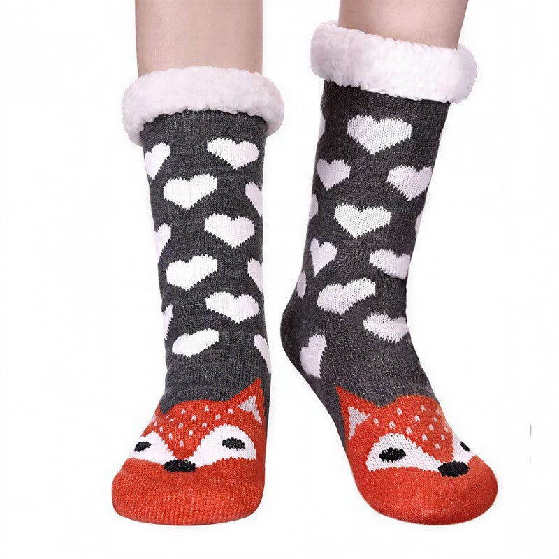Nordic Fox Cozy Sherpa Cuff Home Slipper Socks - Dark Grey - EU35-42(US2-8) - image 2