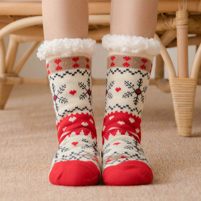 Santa Stripe Plush Lined Cozy Home Slipper Socks - White - EU35-42(US2-8) - image 4
