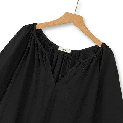 Elegant Ruched V-Neck Lantern Sleeve Blouse - image 1
