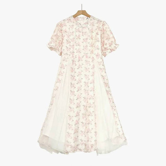 Romantic Floral Garden Midi Dress - Beige - 7XL - image 0