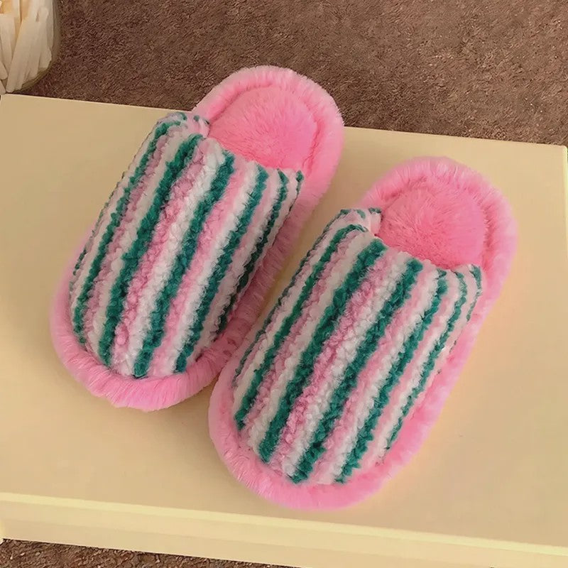 Cozy Striped Plush Indoor Slippers - image 2