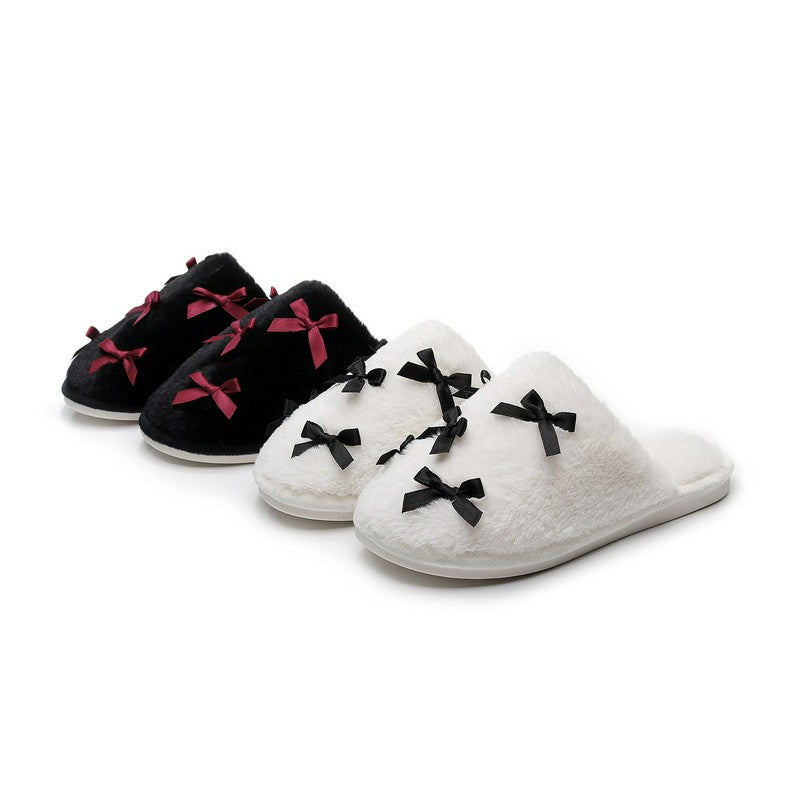 Plus Size Bow Plush Mule Slippers - White - EU38-39(US5-6) - image 0