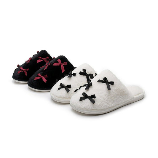 Plus Size Bow Plush Mule Slippers - White - EU38-39(US5-6) - image 0