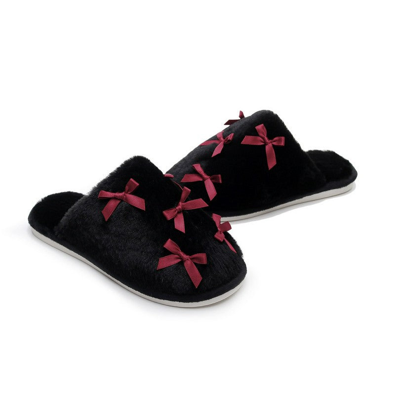 Plus Size Bow Plush Mule Slippers - Black - EU38-39(US5-6) - image 1