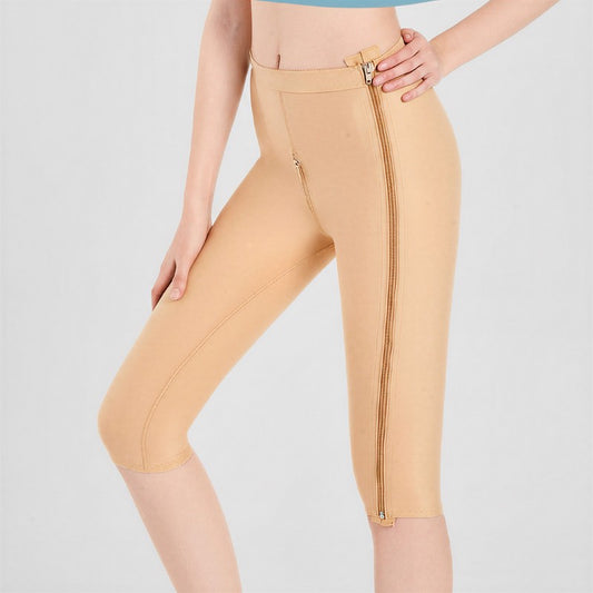 High-Waisted Dual-Zip Thigh-Shaping Capri Pants - Nude - 2XL - image 0