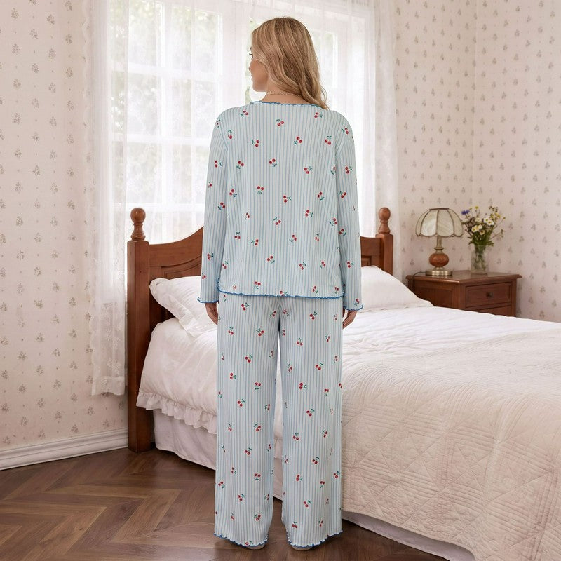 Cherry Stripe Long Sleeve Pajama Set - image 2