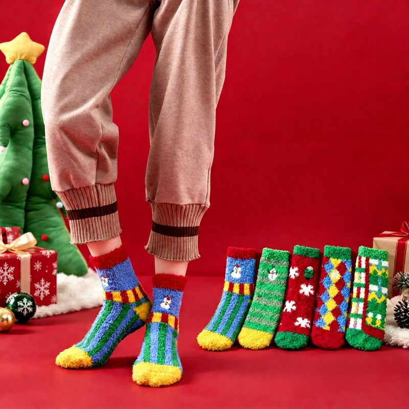 Festive Plush Plaid Quarter Socks (6 Pairs) - image 1