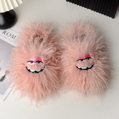 Pink Fluffy Cartoon Eye Indoor Slippers - Pink - 50-51(US12.5-13) - image 3