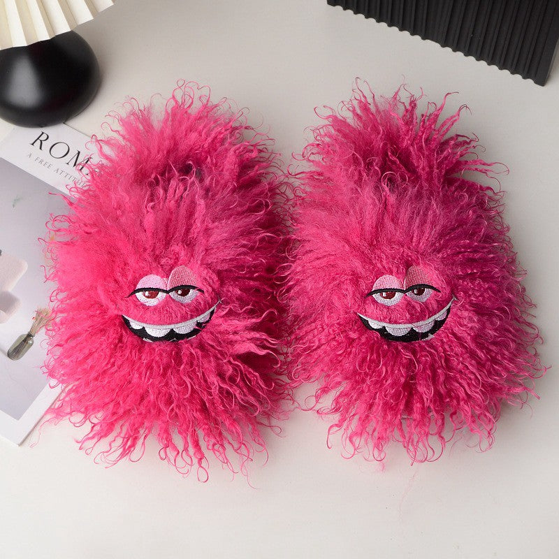 Pink Fluffy Cartoon Eye Indoor Slippers - Rose - 50-51(US12.5-13) - image 2