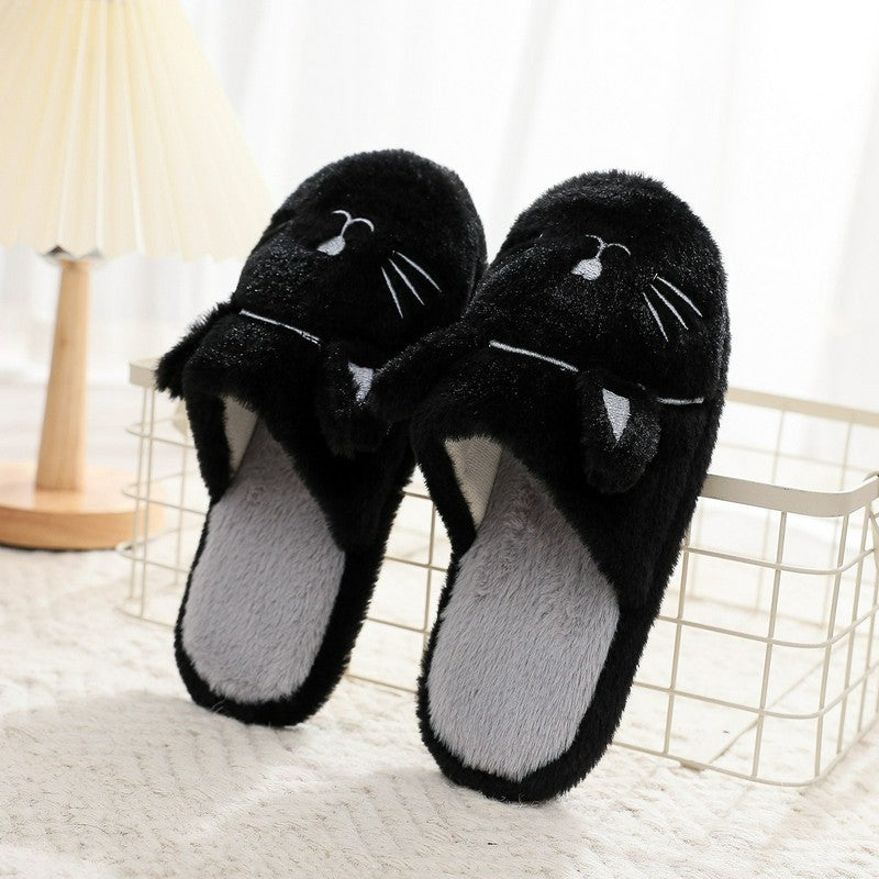 Cozy Cat Plush House Slippers - Black - EU44-45(US10-11) - image 1